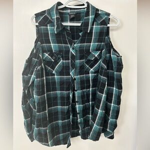Torrid cold shoulder plaid top